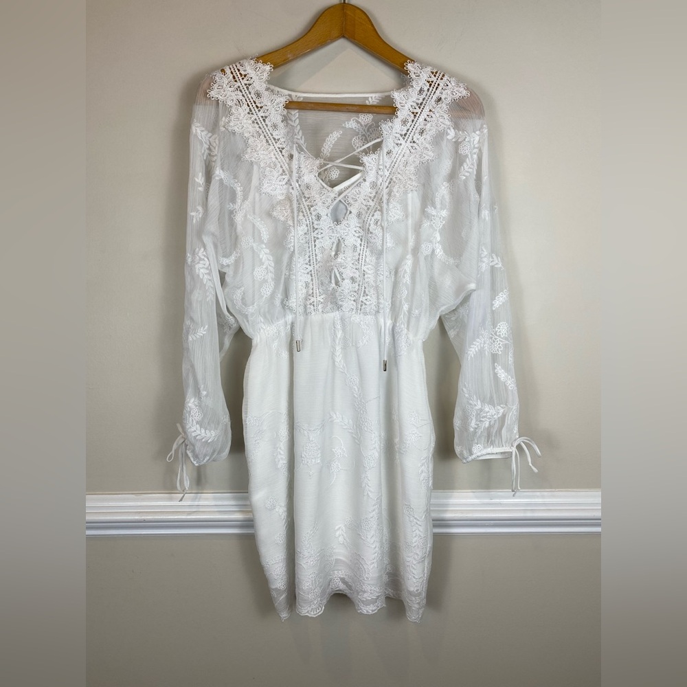 WHBM White Lace-Up Dress NWOT